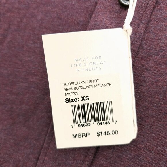 NWT Faherty Stretch Knit Shirt Burgundy Melange Pima Cotton Tencel Men's Size XS - Picture 6 of 7